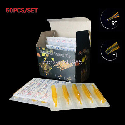 50Pc Gold Yellow Plastic Sterile Disposable Tattoo Nozzle Needle Tube Tips RT FT • 9.07€