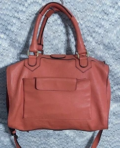 Dimoni Designer Handbag Purse Coral Orange Genuine Leather Leopard Print Lining - Picture 1 of 10