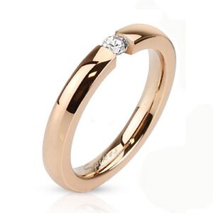 Damen Designer Schmuck Ring Verlobungsring Ehering Rosegold poliert mit Kristall