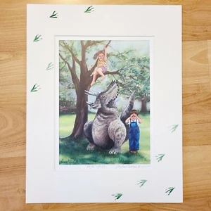 MISHELL SWARTWOUT Dinosaur PRINT "Hide and Seek" SIGNED 11" x 14" Matted  - Picture 1 of 4