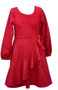 NWT Bonnie Jean Girls Size 7 Long Sleeve Red Foil Dot Ruffle Hacci Sweater Dress - Picture 1 of 2