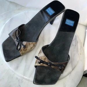 Goffredo Fantini Italy Y2K Gray Snake Leather Bow Open Toe Mules 3.5" Heel 39 9 - Picture 1 of 11