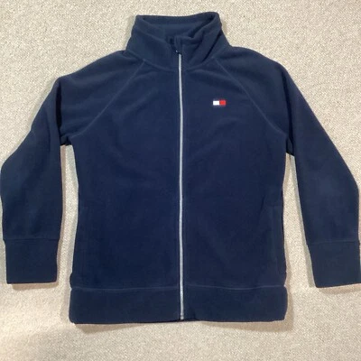 Tommy Hilfiger Mujer Grande Cremallera Completa Azul Marino Polar Chaqueta Bolsillos Logo Foto 1 de 4