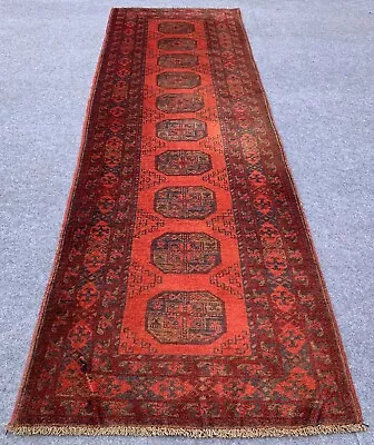 Authentic Hand Knotted Vintage Afghan Turkmen Felpah Wool Area Runner 9 X 3 Ft • 22.25$