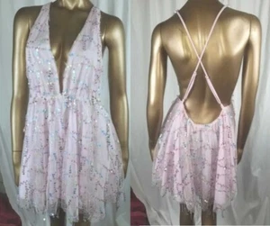 KOSTÜM FEE KLEID rosa PAILLETTEN GEKREUZTER RÜCKEN Mini Damen Large neu ohne Etikett - Bild 1 von 9