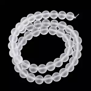 Approx. 50 Beads – 8mm Clear White Frosted Glass Round Beads – 15 3/8″ strand - Picture 1 of 3