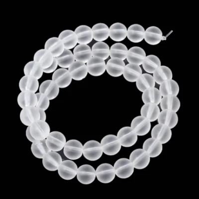 Approx. 50 Beads – 8mm Clear White Frosted Glass Round Beads – 15 3/8″ strand - Image 1 of 3