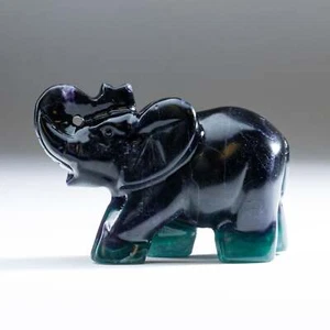 Genuine Purple Rainbow Fluorite Elephant Carving (206.7 grams) - Picture 1 of 4