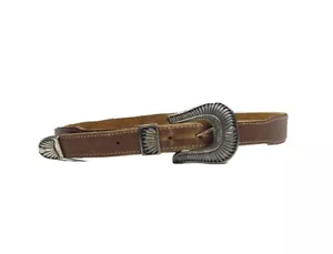 Guess Georges Marciano Vintage 90s Leather Belt Brown Large Silver Buckle Mens - Picture 1 of 9