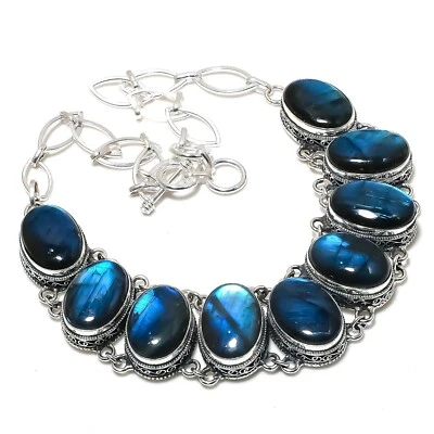Collar de joyería de plata esterlina maciza 925 hecho a mano con piedras preciosas de labradorita para ella Foto 1 de 4