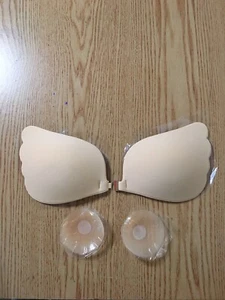 B5 New Self-Adhesive Stick On Gel Strapless Backless Front Close Bra Beige B Cup - Picture 1 of 5