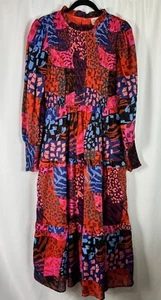 J. Marie The Jade Midi Dress Colorful Patchwork Look Long Sleeve Smocked Bust L - Picture 1 of 9