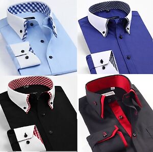 Luxury Mens Casual Double Collar Slim Fit Formal Shirt Italian Design DC02