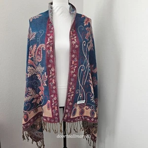 100% Pashmina Cashmere Wool Shawl Wrap w/ Tassels Paisley Woven 66"x27" - Picture 1 of 8