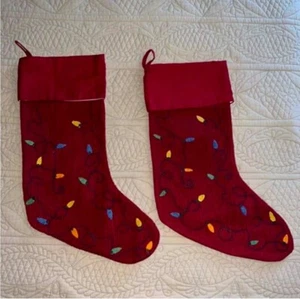 Pottery Barn NWOT - Set Of 2 - Holiday Lights Christmas Stockings - Picture 1 of 4