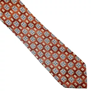 Men's Jos. A. Bank Copper Red Blue Pattern Silk Tie - Picture 1 of 7