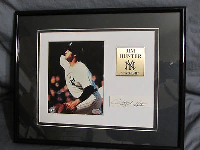 Jim Catfish Hunter Framed Double Matted Cut Autograph & Photo Yankees SGC COA - Image 1 of 4