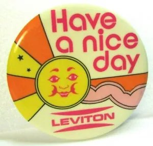 Pinback vintage años 70 botón psicodélico tener un buen día LEVITON Anthro Sun - Imagen 1 de 2