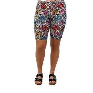 Medium Womens Ivory Multi Pattern Biker Shorts - Picture 1 of 12