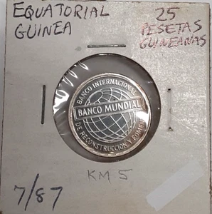 1970 Äquatorialguinea 25 Peseten Silbermünze KM#5 Gem Proof mit Tonung - Bild 1 von 3