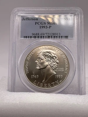 1993-P Jefferson Silver Commemorative Dollar MS69 PCGS Mint State 69 - Image 1 of 4