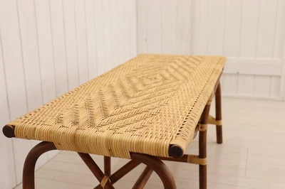 Handwoven Rattan Benchl Lightweight & Durable Design / Made-to-Order - Image 1 of 4