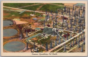 Famosos campos petrolíferos con tapa de husillo, Derricks, vista aérea, c1960 Beaumont Tx postal - Imagen 1 de 2