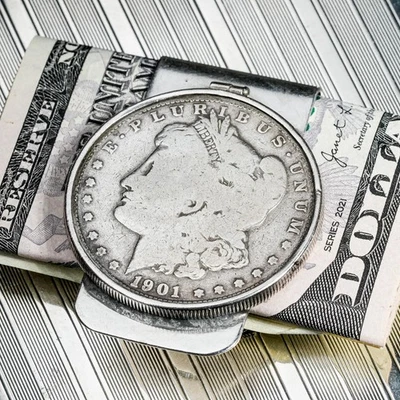 Timeless Antique Sterling Silver Money Clip Morgan Dollar Coin 1901 - Image 1 of 4