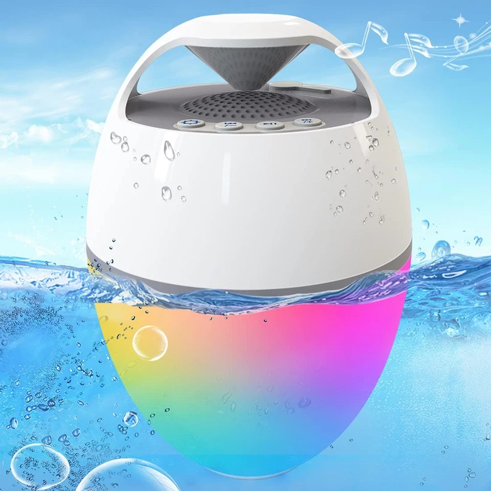 Floating Pool Speaker with Lights, Portable Bluetooth IP68 Waterproof Hot Tub Sp - Image 1 of 4