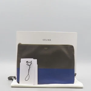 Celine 100093HTM Brown bloo Two-tone Lambskin Leather Clutch - Picture 1 of 5