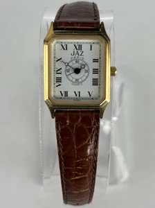 VTG Jaz Paris Q3FG33 20mm Gold Tone Quartz Watch w/Brown Leather Band & Battery - Picture 1 of 10