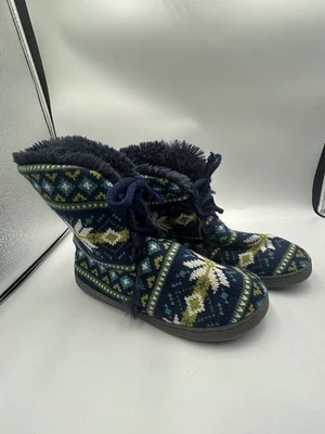 Muk Luks Women's Size Large 9-10 Blue Green Boots Bootie Slippers Faux Fur Lined - Image 1 of 4