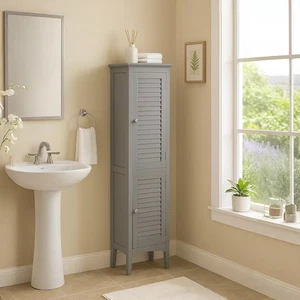 Slim Freestanding Linen Storage Tower Cabinet 15"x13"x63", 5 Adjustable shelves - Picture 1 of 4