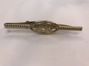 Vintage Krawattennadel Clip SCHWANK goldfarben Art Deco Monogramm Buchstabe R - Bild 1 von 4