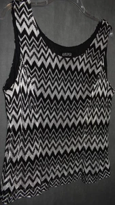 Kasper Sz 18 Sleeveless Blouse Black Silver Geometric Stretchy Lightweight Lined - Picture 1 of 16