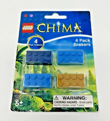LEGO Legends Of Chima 2013 4 Pack Erasers 1 Navy 1 Tan 2 Sky Blue NOS Sealed - Image 1 of 3