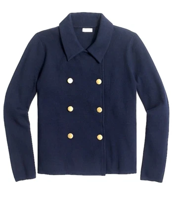 J Crew Navy Sweater Blazer S Double Breasted Gold Button Nautical Coastal Preppy - Image 1 of 4