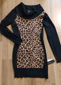 BCX Dress Women's Medium M NWT Black Leopard Animal Print Long Sleeve Bodycon  - Picture 1 of 7