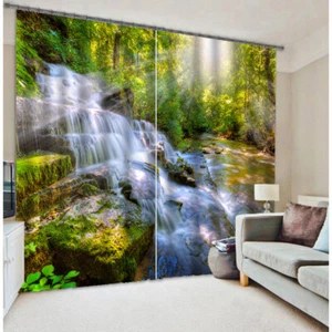 Sunlight Forest Waterfall Blackout Curtain For Living Room 3D Window Curtains - Picture 1 of 9