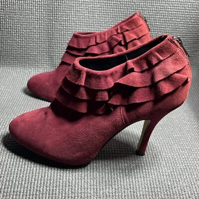 Botines Kelsi Dagger Dorothy para mujer talla 8,5 rojo gamuza cuero volante aguja Foto 1 de 4