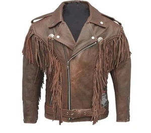 Men's Classic Brown Vintage Motorcycle Style Genuine Sheepskin Leather Jacket - Bild 1 von 4