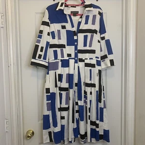 Jessica Howard Geometric button up midi Flare Dress Side Pockets Retro Sz 14 - Picture 1 of 12
