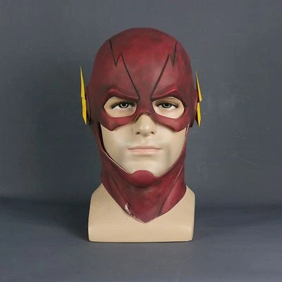 Cosplay The Flash Allen Mask Superhero Halloween Full Head Hood Helmet Red Latex - Image 1 of 4