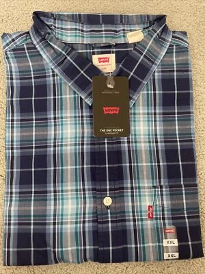 Camisa LEVI'S Para Hombres 2XL Azul Manga Larga Algodón Abotonado El Único Bolsillo Nueva con Etiquetas Foto 1 de 4