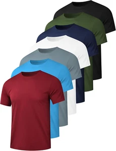 7 Pack Men'S Dry Fit Workout Gym T Shirts, Short Sleeve Active Running Athletic - Picture 1 of 12