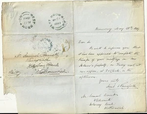 1849 RED UPP PAID 1 WEDNESBURY 'CANNOT BE FOUND' SAMUEL BENNETT RE MORTGAGE - Picture 1 of 1