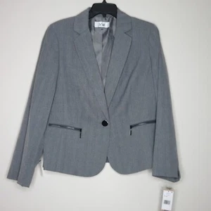 Le Suit Women's One Button Zipper Pocket Notched Collar Grey Blazer 12 B3 - Picture 1 of 16