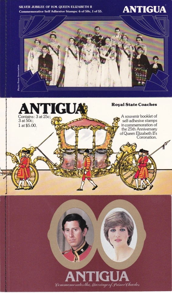 Antigua tres folletos de estampillas diferentes Foto 1 de 1