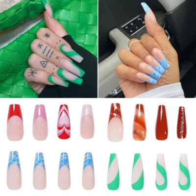 24 Stück Künstliche Nägel Für Damen Französisch Kompletter Sarg Zum , - Bild 1 von 4