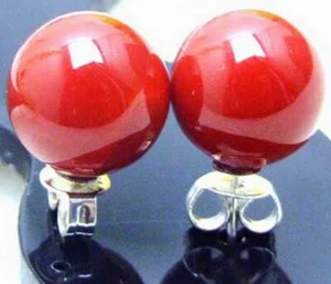 10MM Red Round Sea Shell Pearl Earrings for Women Jewelry Silver 925 Stud ear153 - Picture 1 of 3